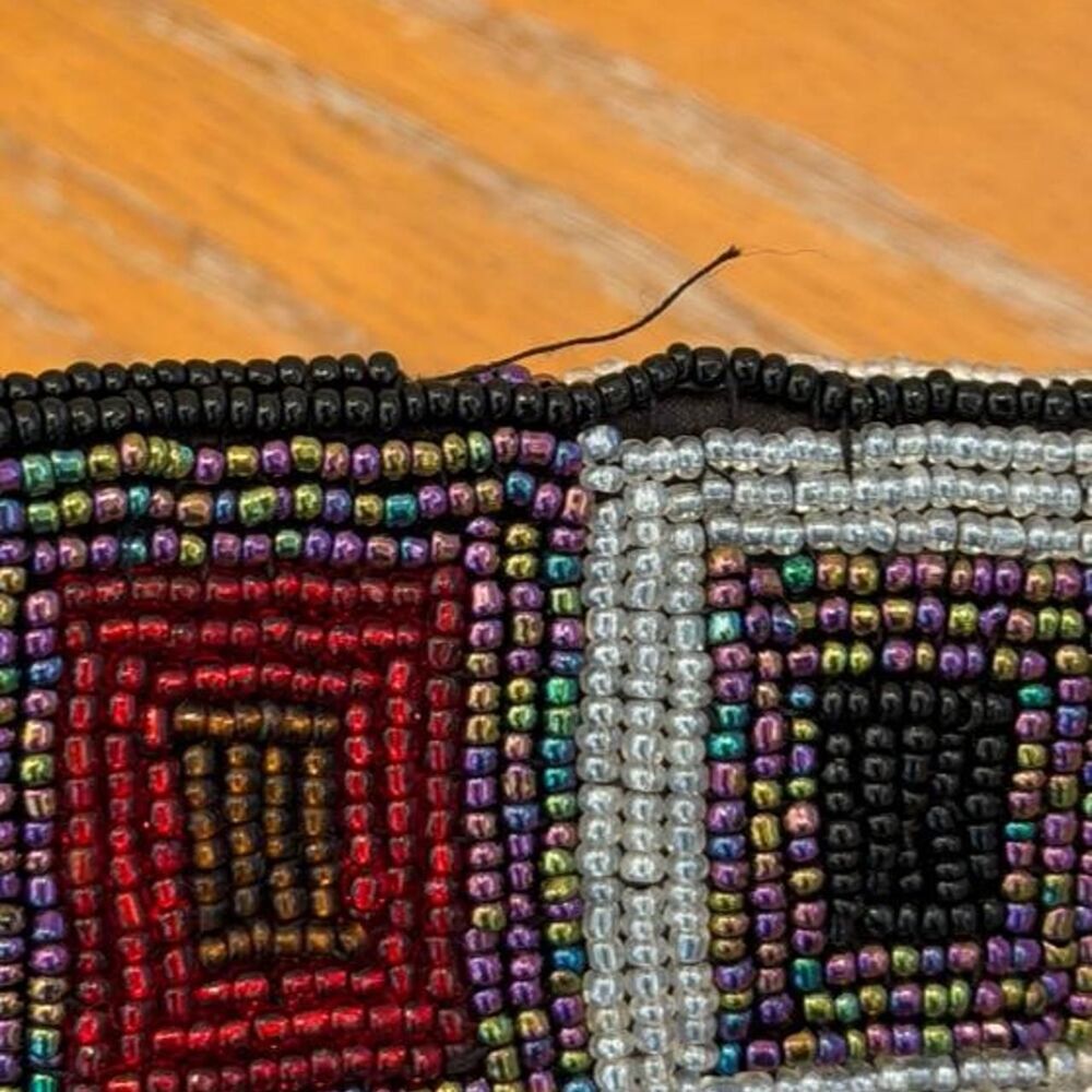 NWOT Vintage Fossil Beaded Geometric Pattern Multicolored Squares Coin Purse - Picture 6 of 8